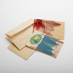 2 cartes postales en bois fleur et forêt