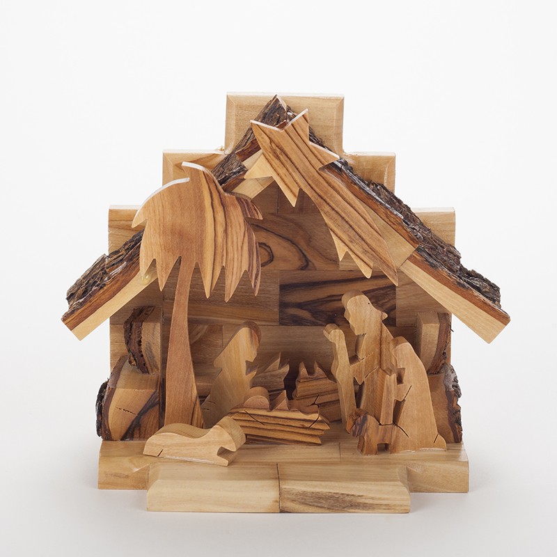 Crèche de Noël en bois d'olivier. Fabrication Bethléem.