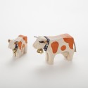 Vache (10 cm) et veau marron en bois