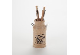 Lot bidon à lait, stylo et porte-mine en bois