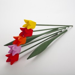 Bouquet tulipes en bois 5 fleurs