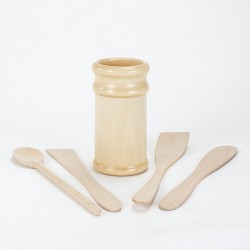 Lot pot et ustensiles de cuisine en bois