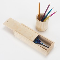 Lot plumier et pot crayon en bois