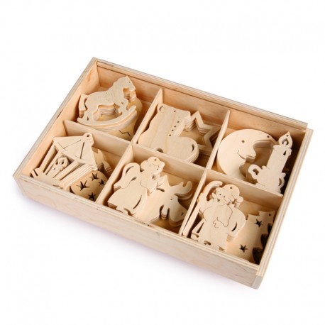 Coffret 60 décos de Noël en bois Coffret 60 décos de Noël en bois
