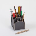 Porte crayons pratique et robuste gris avec 9 compartiments en bois