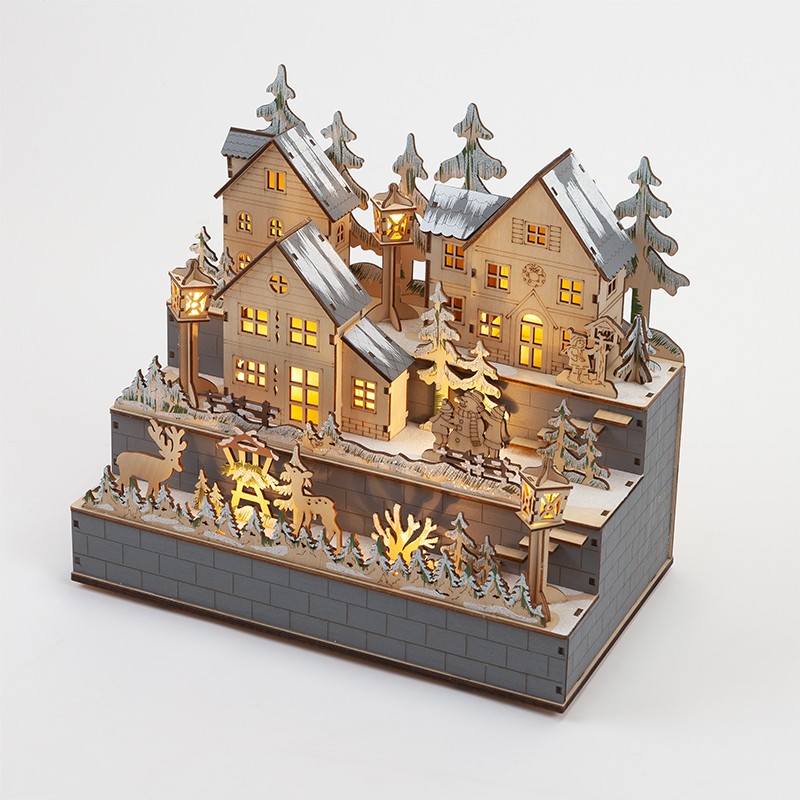 Village de Noel lumineux en bois - Lampe Rêve hivernal - Décoration de Noel