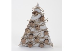 Sapin blanchi avec rondins et ficelle , hauteur 43 cm en bois