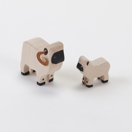 Mouton (7 cm) et agneau nez noir en bois