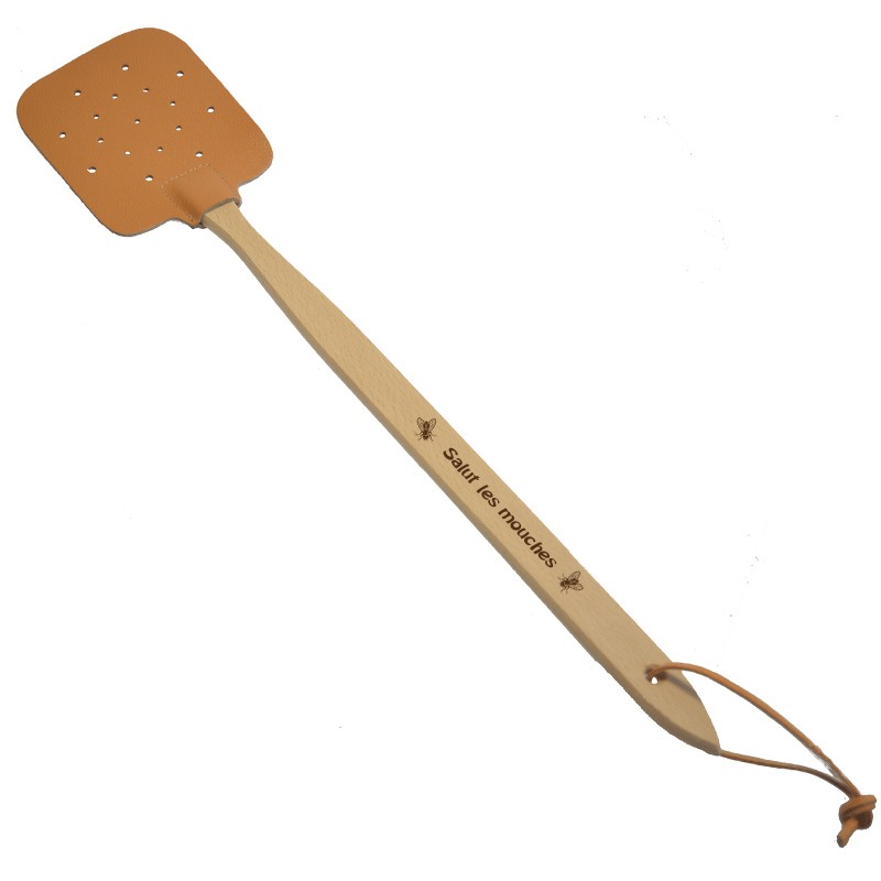 Tapettes à mouches en cuir et bois de hêtre - Leather fly swatters