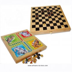 Coffret 4 jeux, oies,dada,dames,jaquet
