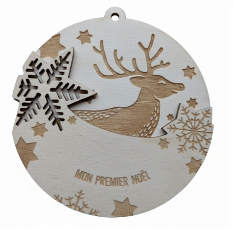 Boule cerf mon premier Noël diam 10 cm